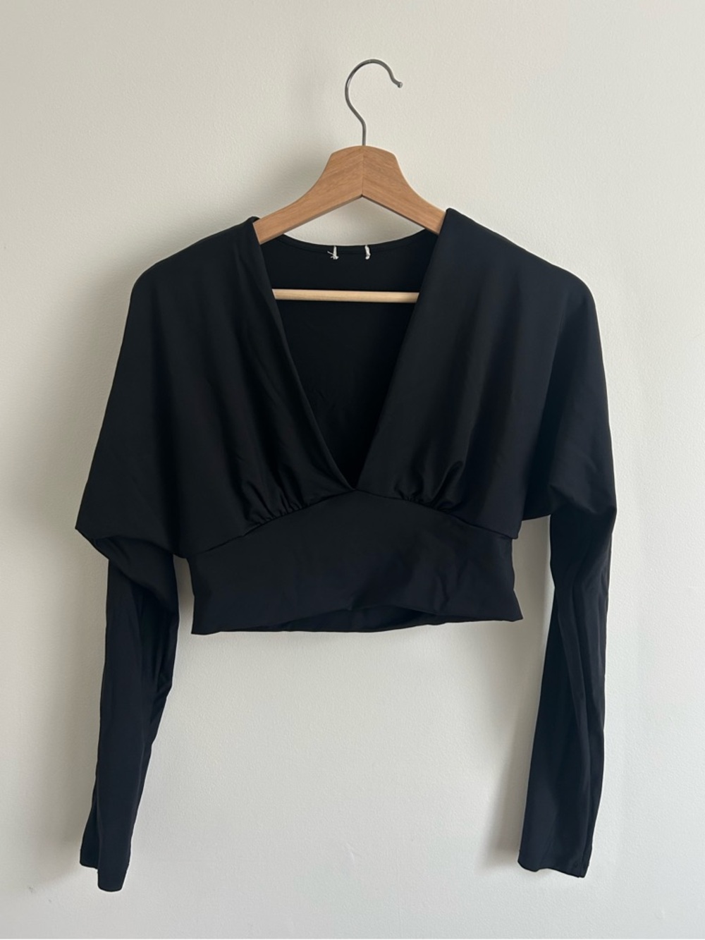 Garage Black Long Sleeve V-Neck Cropped Top